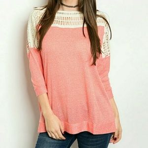 Coral Crocheted Knit Top